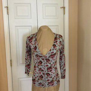 Floral Rue21  V-neck Cardigan Grey,Red & PinkMed